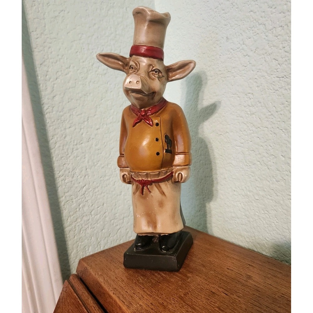 Vtg Kitchen Restaurant French‎ Chef Pig creepy Butcher Shop  11" French Country